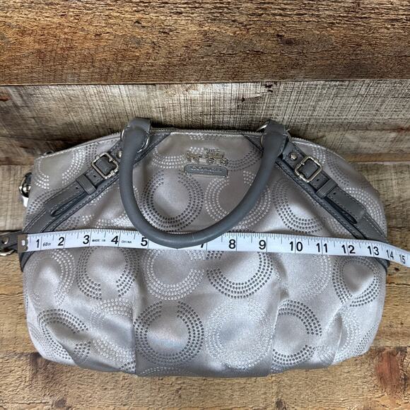 Coach Madison Dotted Op Art Sophia Satchel Bag Purse Signature C Silver 15935 - Picture 14 of 15